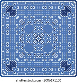 Antique azulejo tiles patchwork. Modern design. Vector seamless pattern texture. Blue spain and portuguese decor for bags, smartphone cases, T-shirts, linens or scrapbooking.