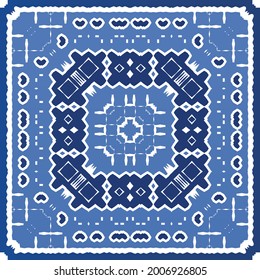 Antique azulejo tiles patchwork. Modern design. Vector seamless pattern texture. Blue spain and portuguese decor for bags, smartphone cases, T-shirts, linens or scrapbooking.