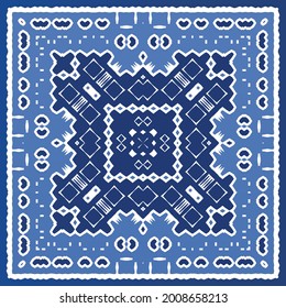 Antique azulejo tiles patchwork. Modern design. Vector seamless pattern texture. Blue spain and portuguese decor for bags, smartphone cases, T-shirts, linens or scrapbooking.