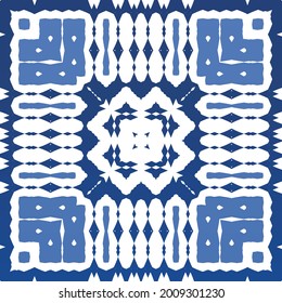 Antique azulejo tiles patchwork. Modern design. Vector seamless pattern texture. Blue spain and portuguese decor for bags, smartphone cases, T-shirts, linens or scrapbooking.