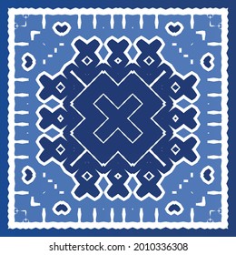 Antique azulejo tiles patchwork. Modern design. Vector seamless pattern texture. Blue spain and portuguese decor for bags, smartphone cases, T-shirts, linens or scrapbooking.
