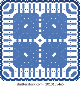 Antique azulejo tiles patchwork. Modern design. Vector seamless pattern texture. Blue spain and portuguese decor for bags, smartphone cases, T-shirts, linens or scrapbooking.