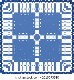 Antique azulejo tiles patchwork. Modern design. Vector seamless pattern texture. Blue spain and portuguese decor for bags, smartphone cases, T-shirts, linens or scrapbooking.