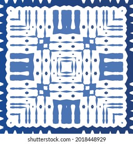 Antique azulejo tiles patchwork. Modern design. Vector seamless pattern texture. Blue spain and portuguese decor for bags, smartphone cases, T-shirts, linens or scrapbooking.
