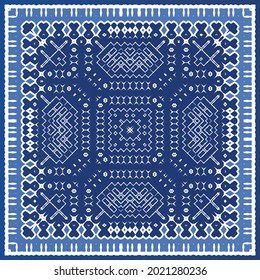 Antique azulejo tiles patchwork. Modern design. Vector seamless pattern texture. Blue spain and portuguese decor for bags, smartphone cases, T-shirts, linens or scrapbooking.