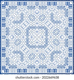 Antique azulejo tiles patchwork. Modern design. Vector seamless pattern texture. Blue spain and portuguese decor for bags, smartphone cases, T-shirts, linens or scrapbooking.