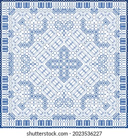 Antique azulejo tiles patchwork. Modern design. Vector seamless pattern texture. Blue spain and portuguese decor for bags, smartphone cases, T-shirts, linens or scrapbooking.