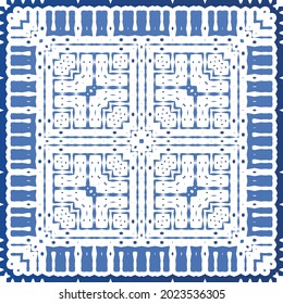 Baldosas de azulejos antiguos. Diseño moderno. Textura de patrón sin fisuras del vector. España azul y decoración portuguesa para bolsas, estuches para smartphones, camisetas, ropa de cama o scrapbooking.