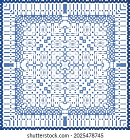 Antique azulejo tiles patchwork. Modern design. Vector seamless pattern texture. Blue spain and portuguese decor for bags, smartphone cases, T-shirts, linens or scrapbooking.