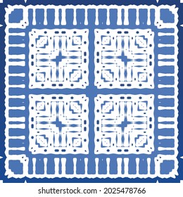 Antique azulejo tiles patchwork. Modern design. Vector seamless pattern texture. Blue spain and portuguese decor for bags, smartphone cases, T-shirts, linens or scrapbooking.