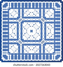 Antique azulejo tiles patchwork. Modern design. Vector seamless pattern texture. Blue spain and portuguese decor for bags, smartphone cases, T-shirts, linens or scrapbooking.