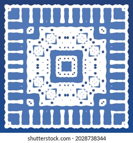 Antique azulejo tiles patchwork. Modern design. Vector seamless pattern texture. Blue spain and portuguese decor for bags, smartphone cases, T-shirts, linens or scrapbooking.