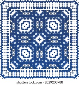 Antique azulejo tiles patchwork. Modern design. Vector seamless pattern texture. Blue spain and portuguese decor for bags, smartphone cases, T-shirts, linens or scrapbooking.