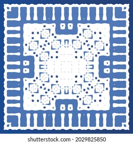 Antique azulejo tiles patchwork. Modern design. Vector seamless pattern texture. Blue spain and portuguese decor for bags, smartphone cases, T-shirts, linens or scrapbooking.
