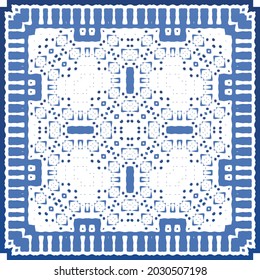 Antique azulejo tiles patchwork. Modern design. Vector seamless pattern texture. Blue spain and portuguese decor for bags, smartphone cases, T-shirts, linens or scrapbooking.