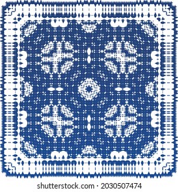 Antique azulejo tiles patchwork. Modern design. Vector seamless pattern texture. Blue spain and portuguese decor for bags, smartphone cases, T-shirts, linens or scrapbooking.