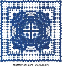 Antique azulejo tiles patchwork. Modern design. Vector seamless pattern texture. Blue spain and portuguese decor for bags, smartphone cases, T-shirts, linens or scrapbooking.