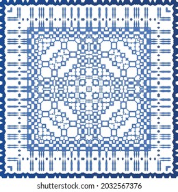 Antique azulejo tiles patchwork. Modern design. Vector seamless pattern texture. Blue spain and portuguese decor for bags, smartphone cases, T-shirts, linens or scrapbooking.