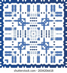 Antique azulejo tiles patchwork. Modern design. Vector seamless pattern texture. Blue spain and portuguese decor for bags, smartphone cases, T-shirts, linens or scrapbooking.
