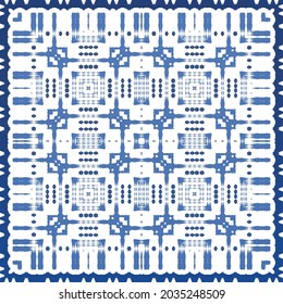 Antique azulejo tiles patchwork. Modern design. Vector seamless pattern texture. Blue spain and portuguese decor for bags, smartphone cases, T-shirts, linens or scrapbooking.