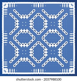 Antique azulejo tiles patchwork. Modern design. Vector seamless pattern texture. Blue spain and portuguese decor for bags, smartphone cases, T-shirts, linens or scrapbooking.