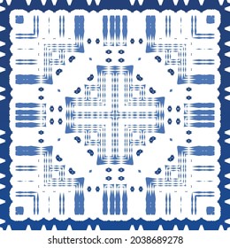 Antique azulejo tiles patchwork. Modern design. Vector seamless pattern texture. Blue spain and portuguese decor for bags, smartphone cases, T-shirts, linens or scrapbooking.