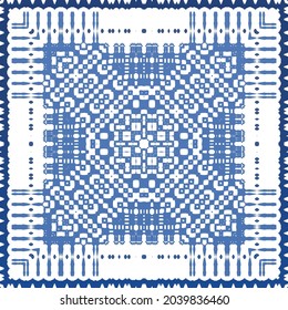 Antique azulejo tiles patchwork. Modern design. Vector seamless pattern texture. Blue spain and portuguese decor for bags, smartphone cases, T-shirts, linens or scrapbooking.