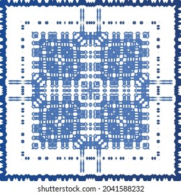 Antique azulejo tiles patchwork. Modern design. Vector seamless pattern texture. Blue spain and portuguese decor for bags, smartphone cases, T-shirts, linens or scrapbooking.