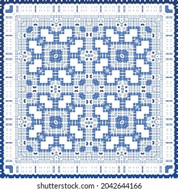 Antique azulejo tiles patchwork. Modern design. Vector seamless pattern texture. Blue spain and portuguese decor for bags, smartphone cases, T-shirts, linens or scrapbooking.