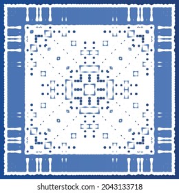 Antique azulejo tiles patchwork. Modern design. Vector seamless pattern texture. Blue spain and portuguese decor for bags, smartphone cases, T-shirts, linens or scrapbooking.