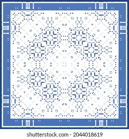 Antique azulejo tiles patchwork. Modern design. Vector seamless pattern texture. Blue spain and portuguese decor for bags, smartphone cases, T-shirts, linens or scrapbooking.