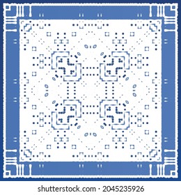 Antique azulejo tiles patchwork. Modern design. Vector seamless pattern texture. Blue spain and portuguese decor for bags, smartphone cases, T-shirts, linens or scrapbooking.