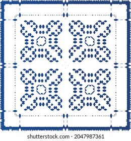 Antique azulejo tiles patchwork. Modern design. Vector seamless pattern texture. Blue spain and portuguese decor for bags, smartphone cases, T-shirts, linens or scrapbooking.