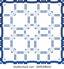 Antique azulejo tiles patchwork. Modern design. Vector seamless pattern texture. Blue spain and portuguese decor for bags, smartphone cases, T-shirts, linens or scrapbooking.