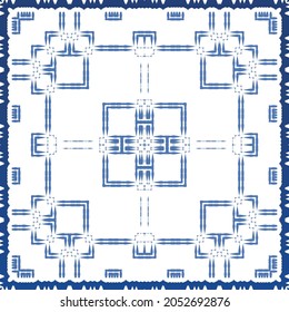 Fliesen-Fliesen-Fliesen aus antiker Azulejo-Zeit. Modernes Design. Vektornahtlose Muster-Textur. Blauer Spain und portugiesisches Dekor für Taschen, Smartphone-Kisten, T-Shirts, Bettwäsche oder Scrapbooking.