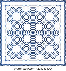Antique azulejo tiles patchwork. Modern design. Vector seamless pattern texture. Blue spain and portuguese decor for bags, smartphone cases, T-shirts, linens or scrapbooking.