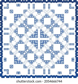 Antique azulejo tiles patchwork. Modern design. Vector seamless pattern texture. Blue spain and portuguese decor for bags, smartphone cases, T-shirts, linens or scrapbooking.