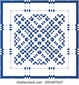 Antique azulejo tiles patchwork. Modern design. Vector seamless pattern texture. Blue spain and portuguese decor for bags, smartphone cases, T-shirts, linens or scrapbooking.