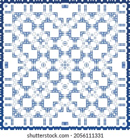Antique azulejo tiles patchwork. Modern design. Vector seamless pattern texture. Blue spain and portuguese decor for bags, smartphone cases, T-shirts, linens or scrapbooking.