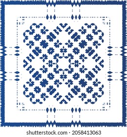 Antique azulejo tiles patchwork. Modern design. Vector seamless pattern texture. Blue spain and portuguese decor for bags, smartphone cases, T-shirts, linens or scrapbooking.