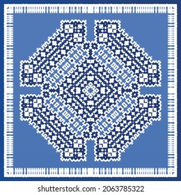 Antique azulejo tiles patchwork. Modern design. Vector seamless pattern texture. Blue spain and portuguese decor for bags, smartphone cases, T-shirts, linens or scrapbooking.