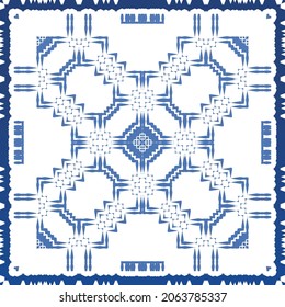 Antique azulejo tiles patchwork. Modern design. Vector seamless pattern texture. Blue spain and portuguese decor for bags, smartphone cases, T-shirts, linens or scrapbooking.