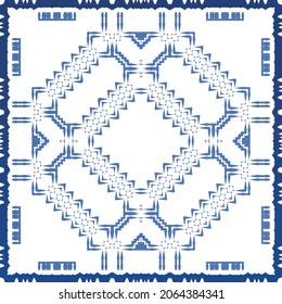 Antique azulejo tiles patchwork. Modern design. Vector seamless pattern texture. Blue spain and portuguese decor for bags, smartphone cases, T-shirts, linens or scrapbooking.