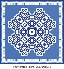 Antique azulejo tiles patchwork. Modern design. Vector seamless pattern texture. Blue spain and portuguese decor for bags, smartphone cases, T-shirts, linens or scrapbooking.