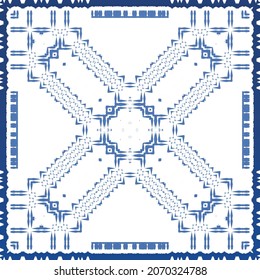 Antique azulejo tiles patchwork. Modern design. Vector seamless pattern texture. Blue spain and portuguese decor for bags, smartphone cases, T-shirts, linens or scrapbooking.