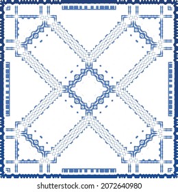 Antique azulejo tiles patchwork. Modern design. Vector seamless pattern texture. Blue spain and portuguese decor for bags, smartphone cases, T-shirts, linens or scrapbooking.