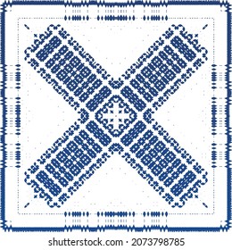 Antique azulejo tiles patchwork. Modern design. Vector seamless pattern texture. Blue spain and portuguese decor for bags, smartphone cases, T-shirts, linens or scrapbooking.