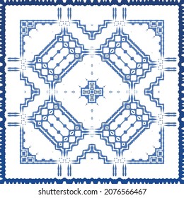 Antique azulejo tiles patchwork. Modern design. Vector seamless pattern texture. Blue spain and portuguese decor for bags, smartphone cases, T-shirts, linens or scrapbooking.