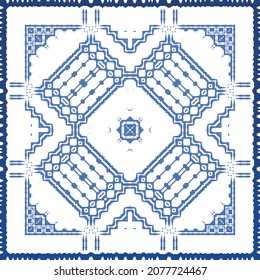 Fliesen-Fliesen-Fliesen aus antiker Azulejo-Zeit. Modernes Design. Vektornahtlose Muster-Textur. Blauer Spain und portugiesisches Dekor für Taschen, Smartphone-Kisten, T-Shirts, Bettwäsche oder Scrapbooking.