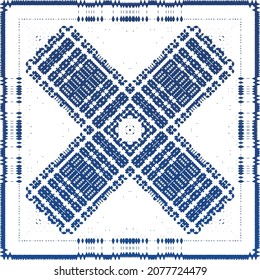Antique azulejo tiles patchwork. Modern design. Vector seamless pattern texture. Blue spain and portuguese decor for bags, smartphone cases, T-shirts, linens or scrapbooking.